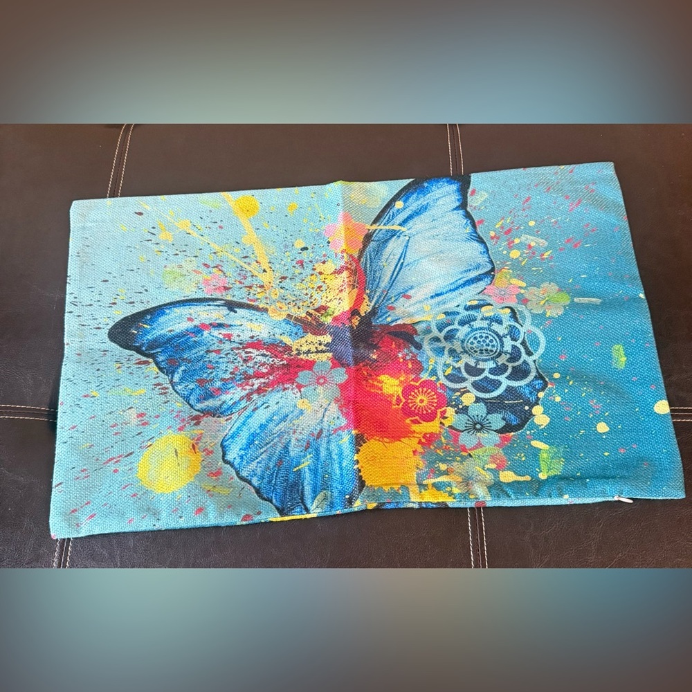 Blue Butterfly Pillow Cover